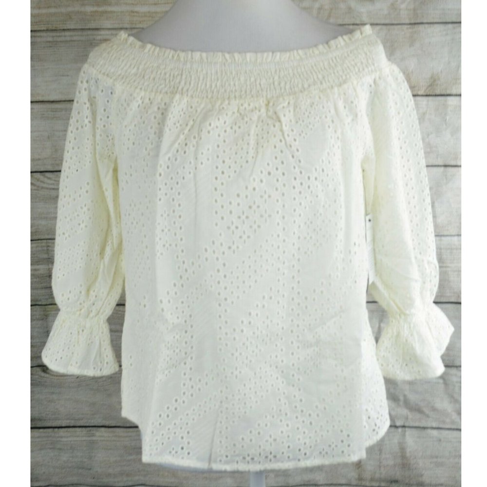 Eva Longoria Off-Shoulder Blouses Top Shirt Eyelet